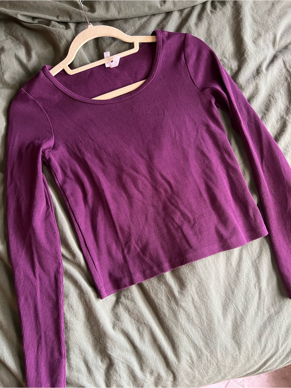 ‼️NWOT: Pact Organic Cotton Cropped Purple Ribbed Long Sleeve Top - S - Picture 4 of 7